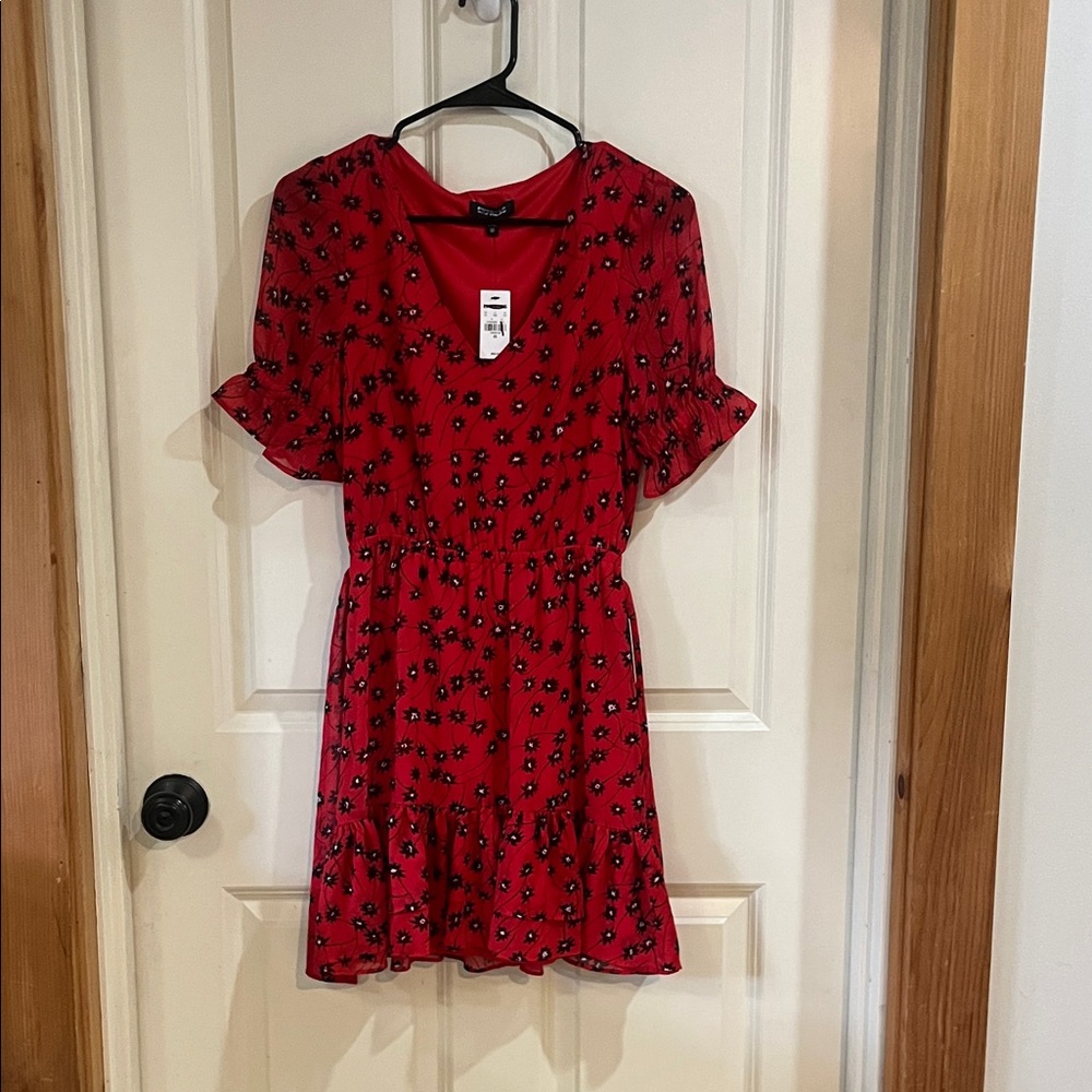 Express Red Floral Short Sleeve Dress
